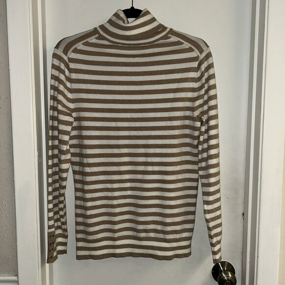 Tommy Hilfiger Tan Striped Long Sleeve Turtleneck Preppy Sweater Size Large - Picture 5 of 10